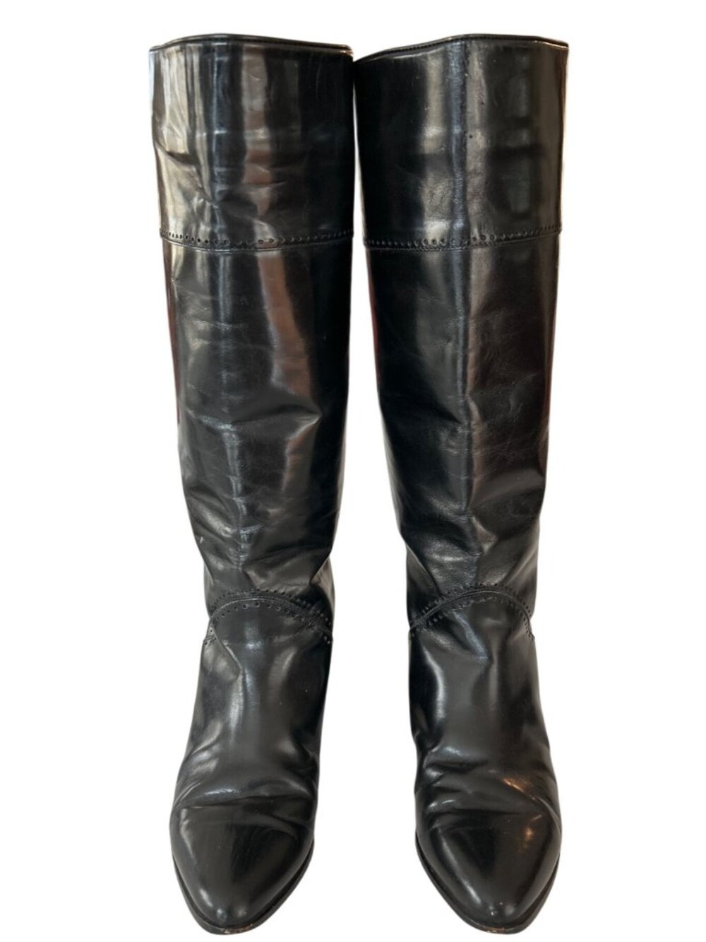 Vintage Vaneli Size 7.5 Black Patent Leather Knee High Riding Boots Equestrian - Picture 3 of 9